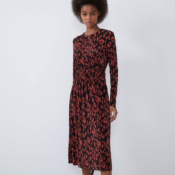 Zara Dresses & Skirts - ZARA Leopard Pleated MIDI Dress